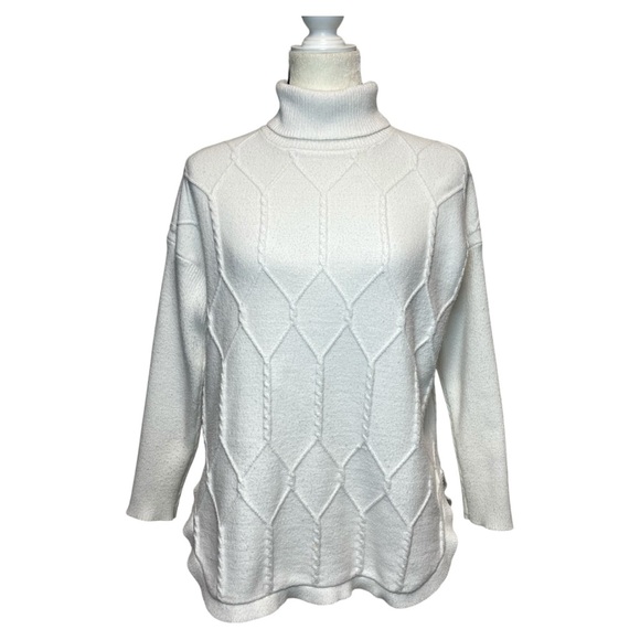Belldini White Diamond Knit Turtleneck Sweater Size Large - Picture 1 of 13